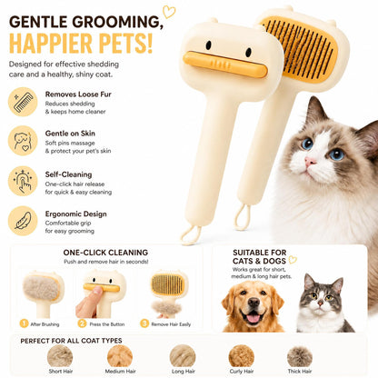 Cute Cartoon Bear Self-Cleaning Pet Brush  Universal Deshedding Comb For Cats And Dogs  Removes Loose Fur & Detangles  Comfortable Non-Slip Handle Pet Grooming Tool