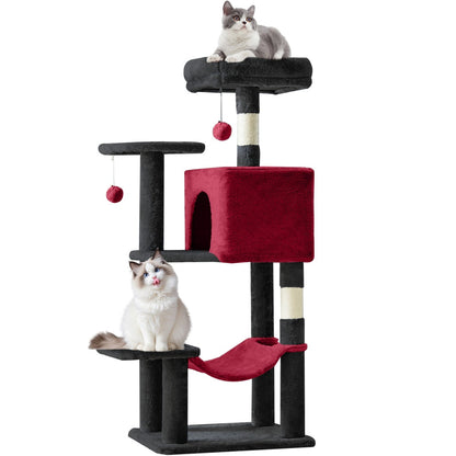 44 Inch Cat Tree Tower, Multi-Cat Climbing Tower With, Natural Sisal Scratching Posts, Extended Platform, Hammock