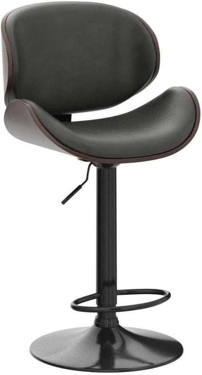 Aowos Bar Stools Set of 4, Adjustable Swivel Bar Stools Mid-Century Modern PU Leather Counter Height Bar Stool for Kitchen Island Bar Chairs with Back (Black)