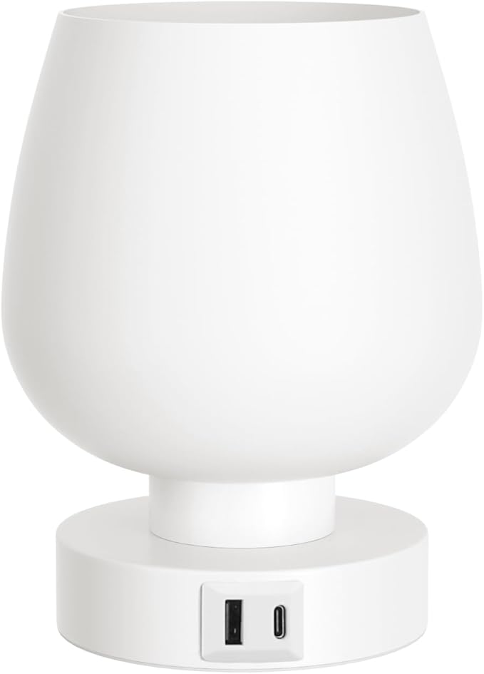 Touch Table Lamp for Nightstand Set of 2 - Bedside Lamp with USB C+A Charging Ports for Bedroom Living Room Night Stands, Desk Lamp with White Glass Shade for Small Spaces, 3 Way Dimmable