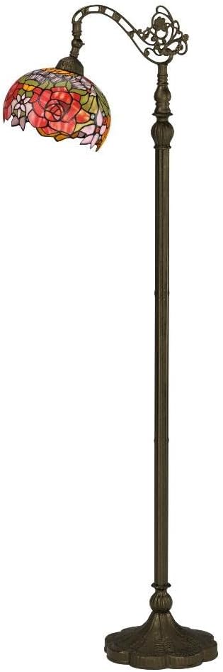 WERFACTORY Tiffany Floor Lamp Red Rose Flower Stained Glass Arched Lamp 10X18X64 Inches Gooseneck Adjustable Corner Standing Reading Light Decor Bedroom Living Room S001 Series