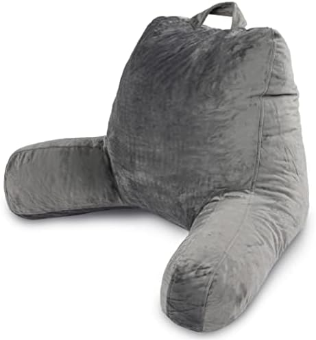 Milliard Reading Pillow with Arms, Grey, Shredded Memory Foam Back Pillow for Bed Sitting Up - Sit Up Backrest Support for Reading & Rest Bed - Washable Cover, Adjustable Comfort, CertiPUR Certified
