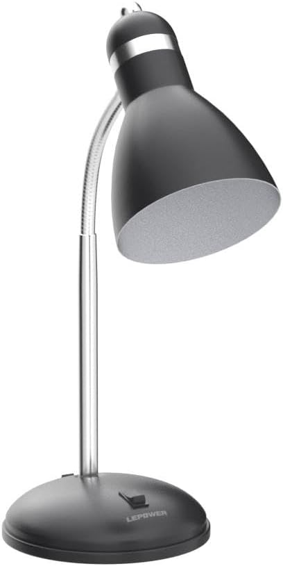 LEPOWER Metal Desk Lamp, Adjustable Goose Neck Table Lamp, Eye-Caring Study Desk Lamps for Bedroom, Study Room and Office (Black)