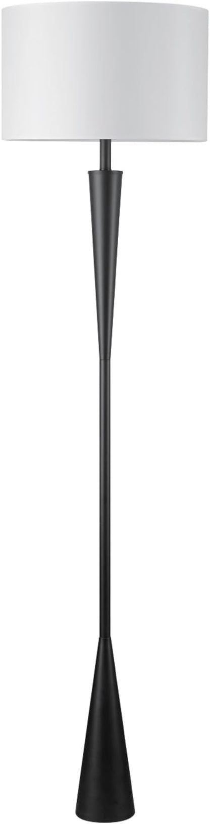 GLOBE Electric 67224 70" Floor Lamp, Matte Black Finish, White Fabric Shade, Modern Tapered Frame, E26 Base, Contemporary Living Room and Bedroom Lighting