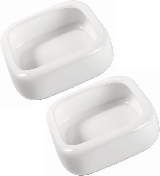 Reptile Food Bowls Ceramic Square Reptile Water Food Dish, Pet Food Bowl for Lizards, Young Bearded Dragons, Small Snakes, Gecko Tortoise Spider (White, Large-2Pack)
