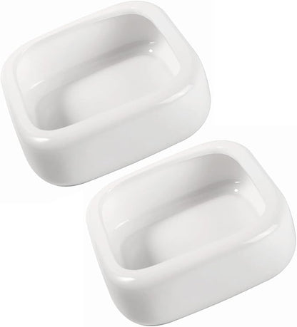 Reptile Food Bowls Ceramic Square Reptile Water Food Dish, Pet Food Bowl for Lizards, Young Bearded Dragons, Small Snakes, Gecko Tortoise Spider (White, Large-2Pack)