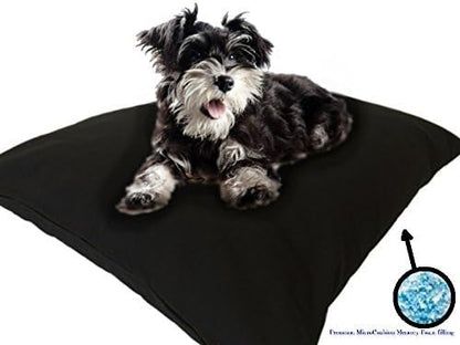 Durable Luxury Comfort Pet Dog Microcushion Pillow Bed with Inner Waterproof Resistant Liner + External Cover for Small to Large Dogs – Complete Bed Set (Black Canvas, 36''x29'')