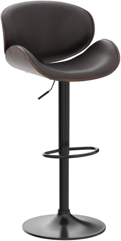 Aowos Bar Stools Set of 2, Adjustable Swivel Leather Bar Stools for Kitchen Island, Mid Century Modern Counter Height Bar Chairs Barstools with Back & Footrest (Brown)
