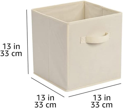 Amazon Basics Collapsible Fabric Storage Cube Bins Organizer with Handles, Sturdy, Beige, 13-x-13-x-13-inch, Pack of 6