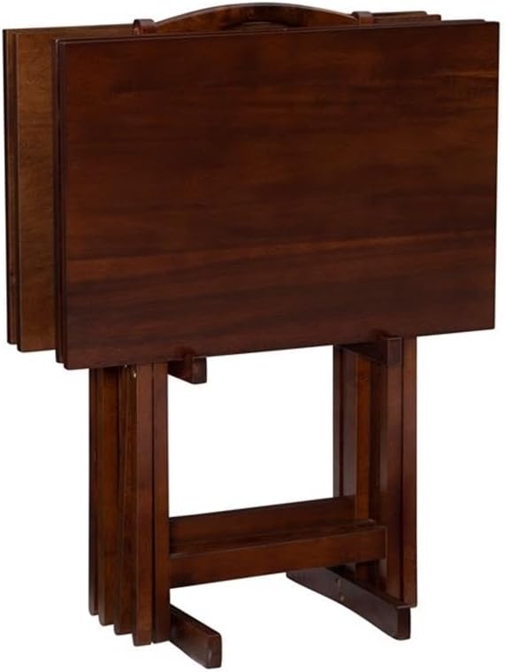 Pemberly Row Transitional Solid Wood Five Piece Tray Table Set in Hazelnut Brown