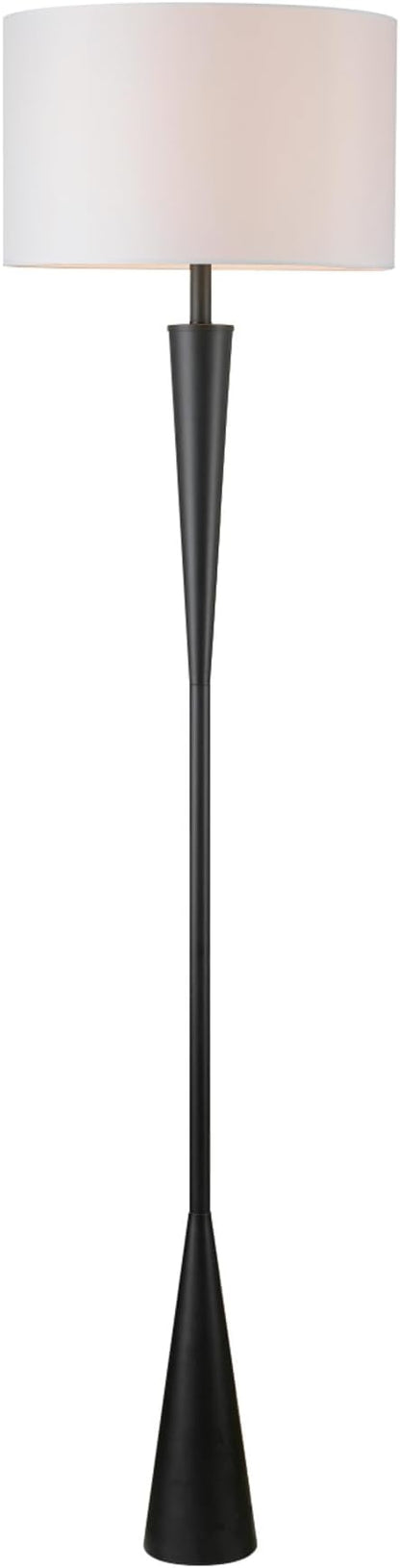 GLOBE Electric 67224 70" Floor Lamp, Matte Black Finish, White Fabric Shade, Modern Tapered Frame, E26 Base, Contemporary Living Room and Bedroom Lighting