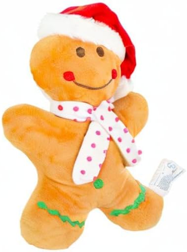 Holiday Plush Pet Toy Fun for Christmas Designs with Squeaker Dog Chew Toy (9" Gingerbread 2 Pcs)