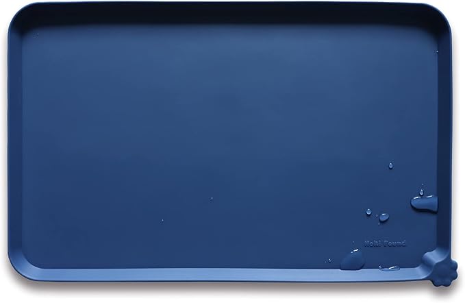 Hoki Found L Silicone Pet Food Mats with High Lips - Non Slip Cat Dog Bowl Placemats - Waterproof Cat Dog Feeding Mat - Indigo Ink