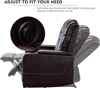 CANMOV Electric Power Recliner Chair Set of 5, Breathable Leather Home Theater Seating with Hidden Arm Storage, Power Recliner Chair for Living Room with USB Ports and Cup Holders,Brown