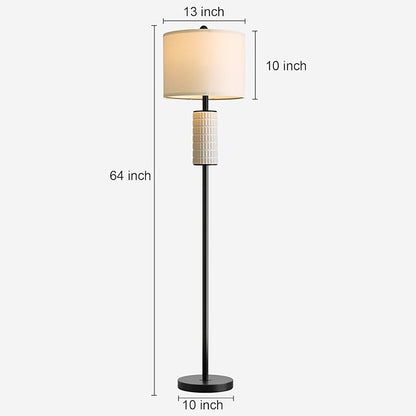 PoKat Ceramic Floor Lamps for Living Room, 64" Modern Standing Lamps for Bedroom, Farmhouse Tall Floor Lamps for Living Room Dinning Reading Home Office, Nursery, Rotary Switch, Matte Black