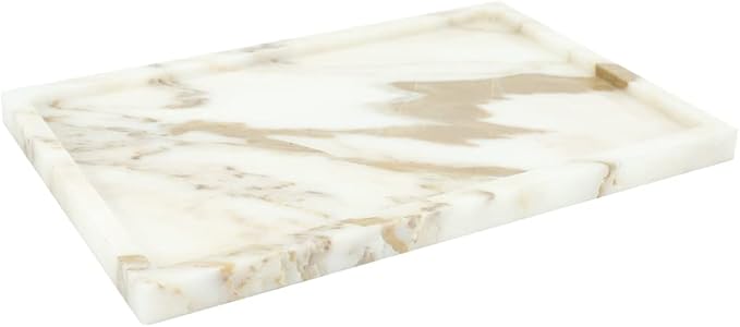 100% Natural Marble Serving Tray Luxury Marble Storage Tray for Home Decor Stone Tray for Bathroom/Kitchen/Vanity/Dresser,Plate Holder for Tissues, Candles, Towel