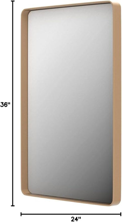 LOAAO 24”X36” Gold Bathroom Mirror, Rounded Rectangle Gold Frame Mirror