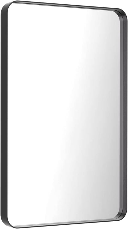 LOAAO 28X36 Inch Black Metal Framed Bathroom Mirror