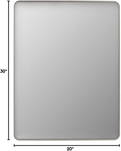 LOAAO 20X30 Inch Brushed Nickel Bathroom Mirror, Rounded Rectangle Silver Metal