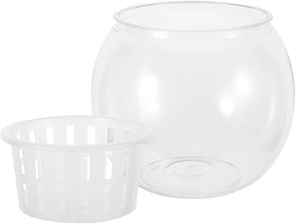 BESPORTBLE Small Round Betta Fish Bowl Plastic Aquarium Bowl with Water Cultivation Basket 110c Medium Desktop Plant Terrarium for Living Room Ecosystem