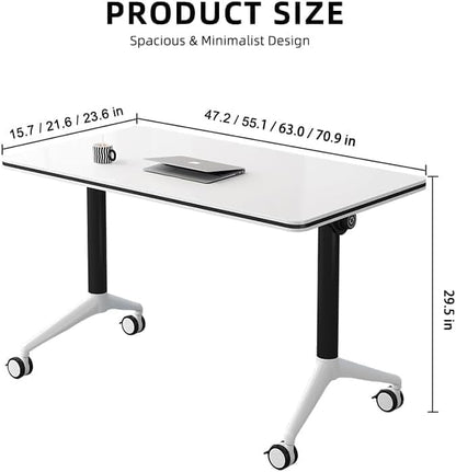 JQUZPCV Conference Table Foldable Meeting Tables, Mobile Training Table with Wheels, Flip Top Rolling Seminar Meeting Table for Office,Meeting Room,classr (Dark Walnut, 47.2×23.6×29.5in)