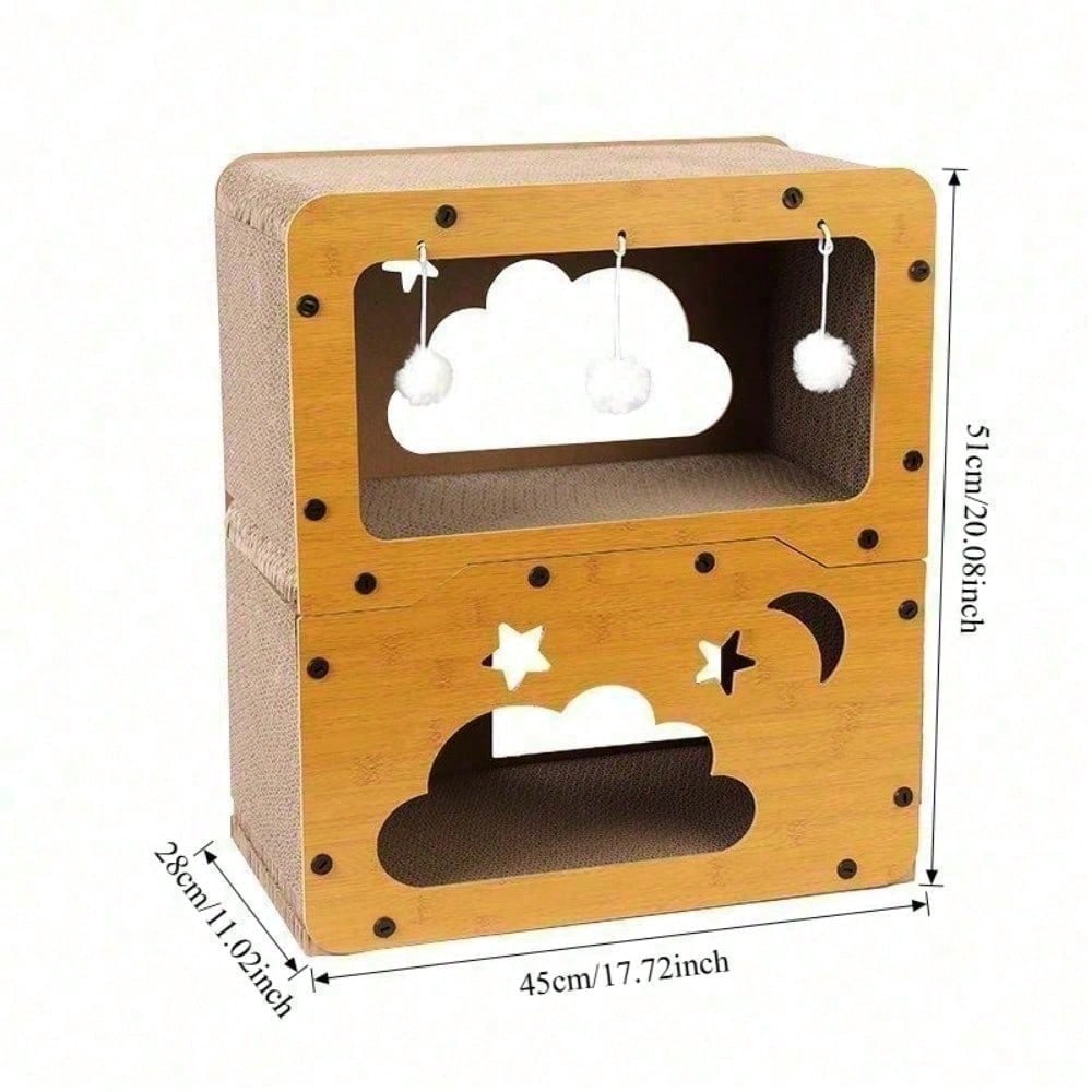 2 Styles Double Layer Cat Scratcher House Multifunctional Corrugated Paper Cat Nest Villa Large Space Cat Cave Bed With Hanging Ball Toy Wear Resistant Claw Grinding Cat House Indoor