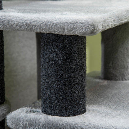 Adjustable Height 3 Step/4 Step Cat Stairs with Cat Scratching Post, Cat Condo, Toy Ball, for Bed, Sofa, Couch, Gray