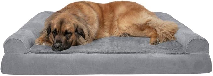Furhaven Orthopedic Dog Bed for Large Dogs w/ Removable Bolsters & Washable Cover, For Dogs Up to 125 lbs - Plush & Suede Sofa - Gray, Jumbo Plus/XXL