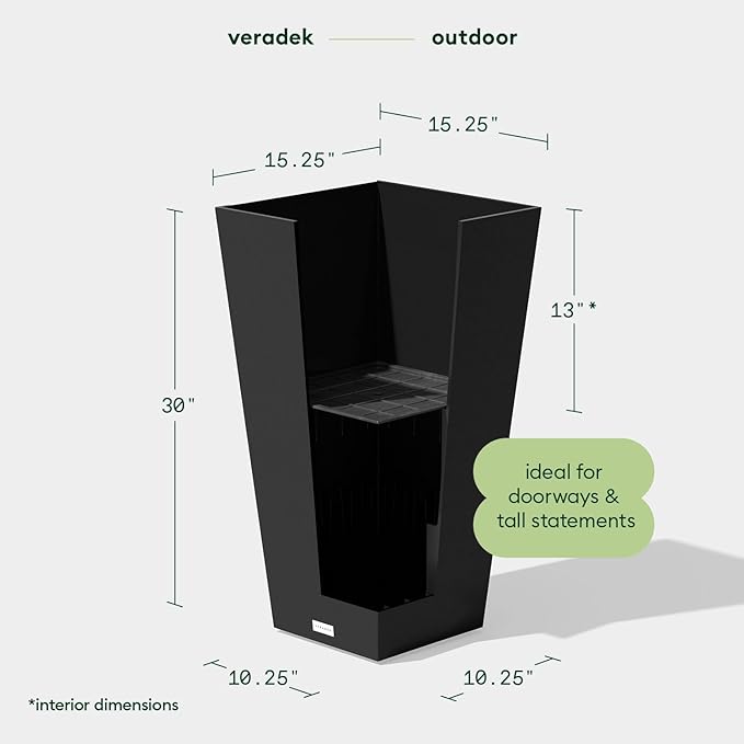 Veradek V-Resin Indoor/Outdoor Taper Planter, Set of 2 (30 inch, Black)