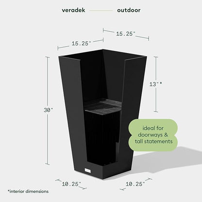 Veradek V-Resin Indoor/Outdoor Taper Planter, Set of 2 (30 inch, Black)