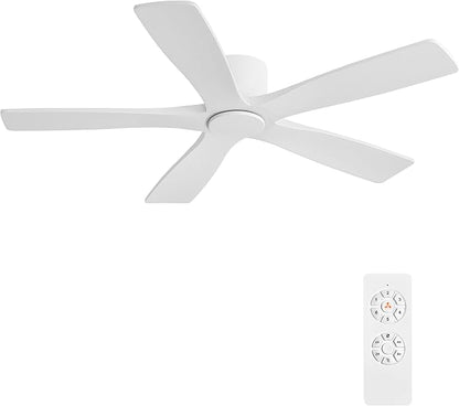 WINGBO 48" Flush Mount DC Ceiling Fans Without Lights, 5 Carved Solid Wood