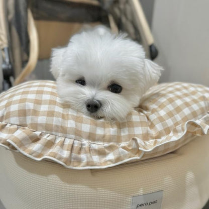 MOM N POP Organic Dog Pillow Bed, Calming Dog Head & Neck Pillow for Small, Medium Dog & Puppy, Handmade Organic Cotton Pet Cushion Bed, Washable Gingham Check Cushion – Beige/Blue (Red)