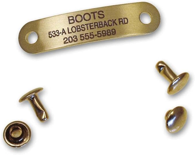 LuckyPet Rivet-On Pet ID Tag - Personalized, Silent and Customized - Suitable for Cats and Dogs - Heavy-Duty Pet Identification - Engraved Tags - Small, Polished Brass Finish