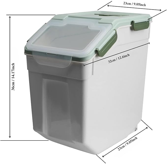 Large Flour Storage Container Bin 25lb, 4 Pack Airtight Rice Storage Containers with Wheels Seal Locking Lid, BPA Free, with Measuring Cup |Scoop, for Flour, Rice, Grain, Dry Food - Green