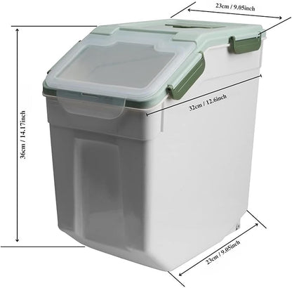 Large Flour Storage Container Bin 25lb, 4 Pack Airtight Rice Storage Containers with Wheels Seal Locking Lid, BPA Free, with Measuring Cup |Scoop, for Flour, Rice, Grain, Dry Food - Green