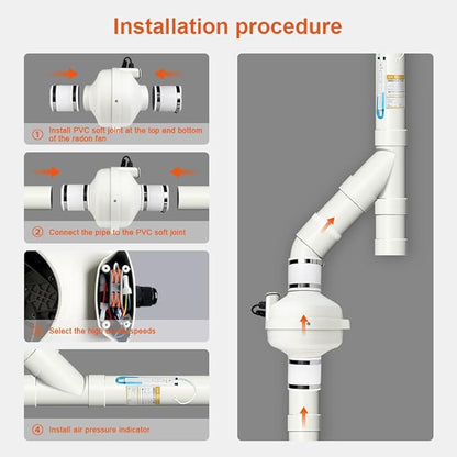 MIDCVFRUN 4 inch Radon Fan, 2 speed 260/188CFM Radon Mitigation System Quickly