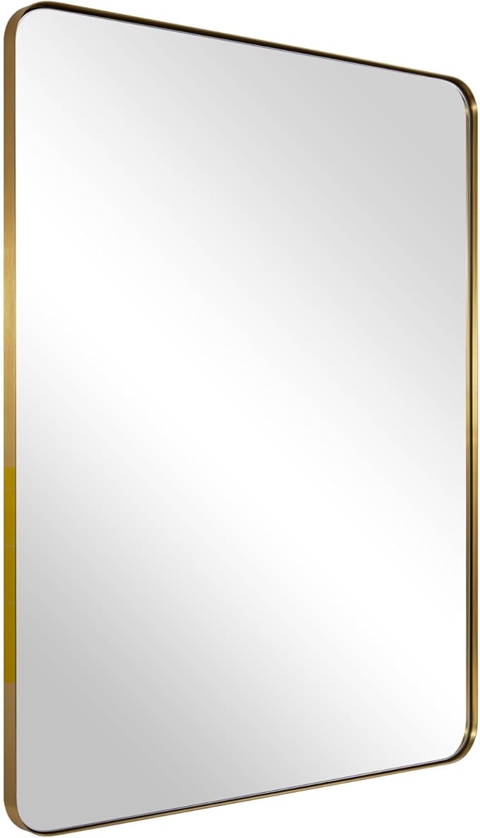 ANDY STAR Gold Bathroom Mirror, 24x36 Brushed Brass Rectangle Metal Frame Mirror