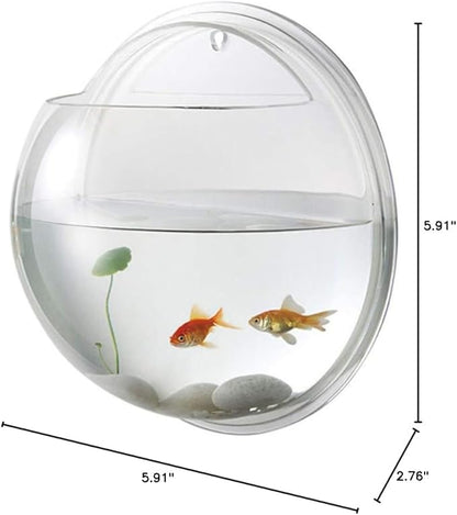 Aquarium Wall Mounted Plant Bowl - 6 Inch Round Acrylic Betta Fish Tank, Hanging Bubble Vase for Plant Propagation & Home Office Wall Decorations