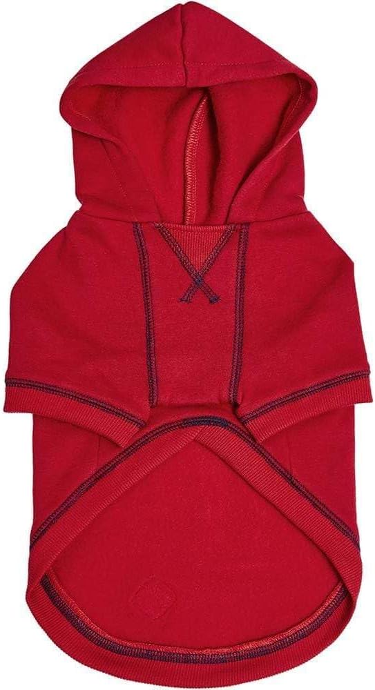 Blueberry Pet Essentials Dog Hoodie – 16 inch, Cotton‑Blend Sweatshirt with Hood, Red, Machine‑Washable Small‑Dog Jersey