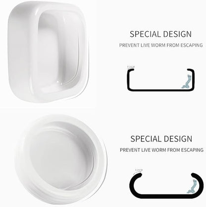 Reptile Food Bowls Ceramic Square Reptile Water Food Dish, Pet Food Bowl for Lizards, Young Bearded Dragons, Small Snakes, Gecko Tortoise Spider (White, Large-2Pack)
