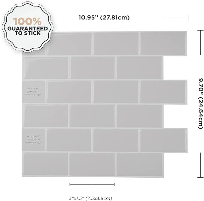 SMART TILES Peel and Stick Backsplash- 10 Sheets of 10.95" x 9.70"