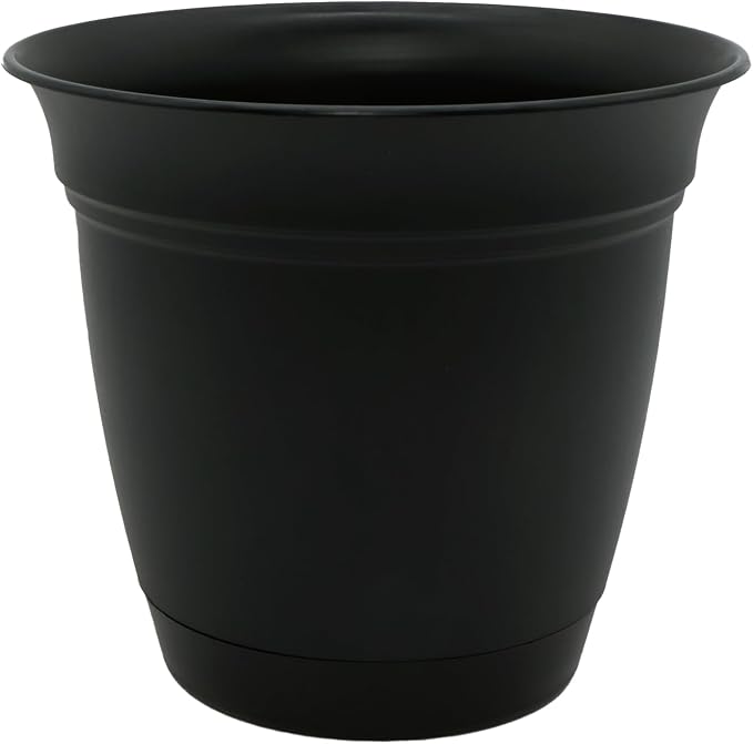 The HC Companies Eclipse Round Planter with Saucer - Outdoor & Indoor Plant Pot with Drainage Holes - Lightweight, UV-Resistant Plastic Pots for Plants, Flowers & Herbs (20" Black, Pack of 1)