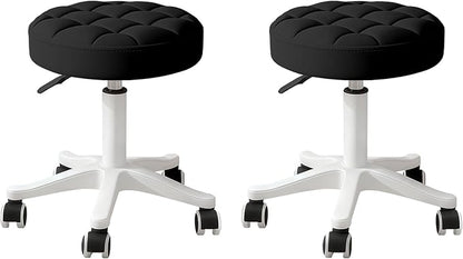 JPBSTO Small Rolling Stool with Wheels, PU Leather Height Adjustable Vanity Work Task Stool, 360 Swivel, Padded Seat Cushion, for Salon, Home, Office