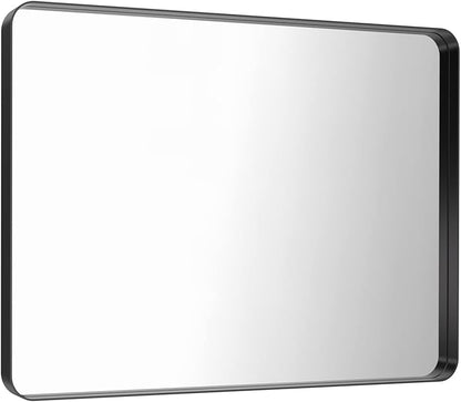 LOAAO 40X32 Inch Black Metal Framed Bathroom Mirror