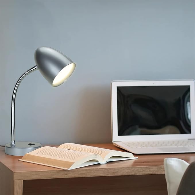 ENERGETIC SMARTER LIGHTING LED Desk Lamp, Flexible Gooseneck with Table lamp, 3.5W 240LM 4000K Cool White Study Lamps for Bedroom and Office, Eye Protection, ETL Listed Silver