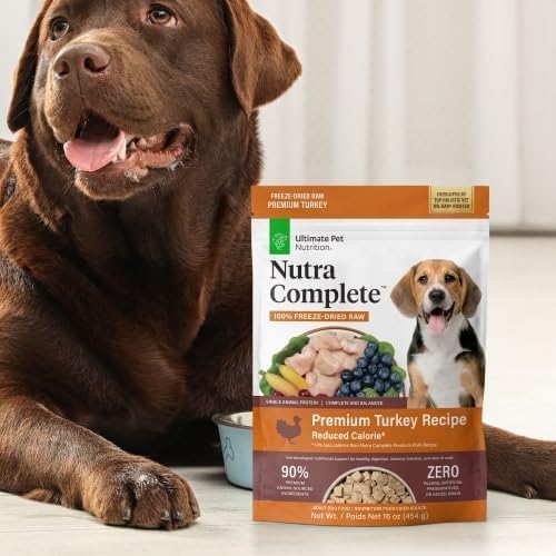 ULTIMATE PET NUTRITION Nutra Complete, 100% Freeze Dried Veterinarian Formulated Raw Dog Food with Antioxidants Prebiotics and Amino Acids, (1 Pound (Pack of 4), Turkey)