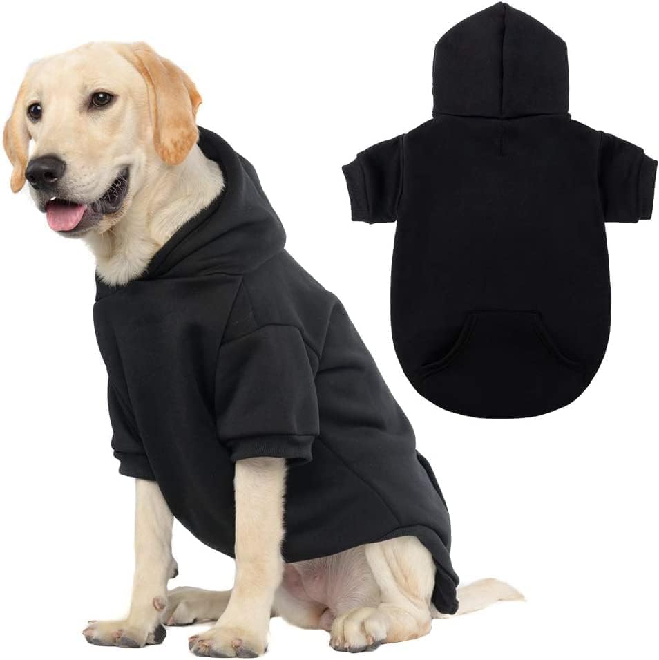 KOOLTAIL Basic Dog Hoodie - Soft and Warm Dog Hoodie Sweater with Leash Hole and Pocket, Dog Winter Coat, Cold Weather Clothes Sweatshirt for Small Medium Large Dogs Puppy Cat Boys Girls Black XL