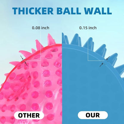 4.5” Heavy Duty Squeaky Dog Balls Toys for Medium Large Dogs 4 Pack Indestructible Dog Toys for Aggressive Chewers Spike Dog Balls for Clean Teeth and Training Dog Toys for Boredom and Stimulating