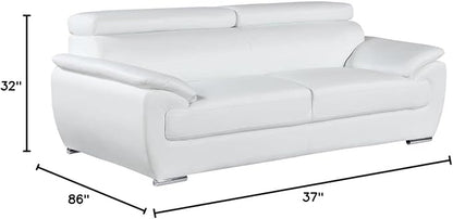 Blackjack Furniture 4571 Veal Collection Genuine Leather Couch for Living Room, Elegant Modern Design with Adjustable Headrests and Durable Wood Frame, Sofa, 86", White