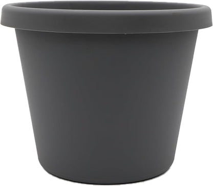 The HC Companies Prima Round Plastic Plant Pot w/Rolled Rim - Lightweight & UV Resistant Flower Pot for Herbs & More - Outdoor & Indoor Plant Pots w/Drainage (8 inch, Warm Gray, Pack of 1)
